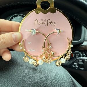 Packed Party Gold Hoop Earrings with Pearl and Crystal Charms